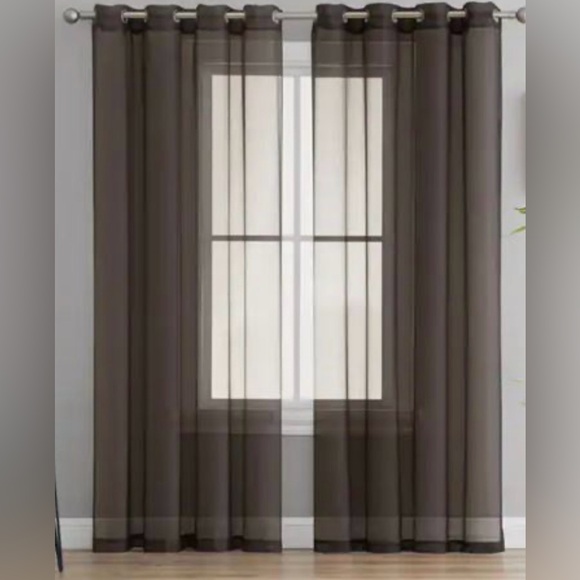 Other - Semi Sheer Voile Window Curtain Drapes Grommet 60in x 84in Brown Set of 2